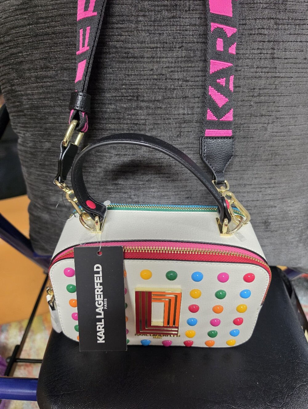 NWT Karl Lagerfeld Paris Simone Studded Camera Crossbody Bag